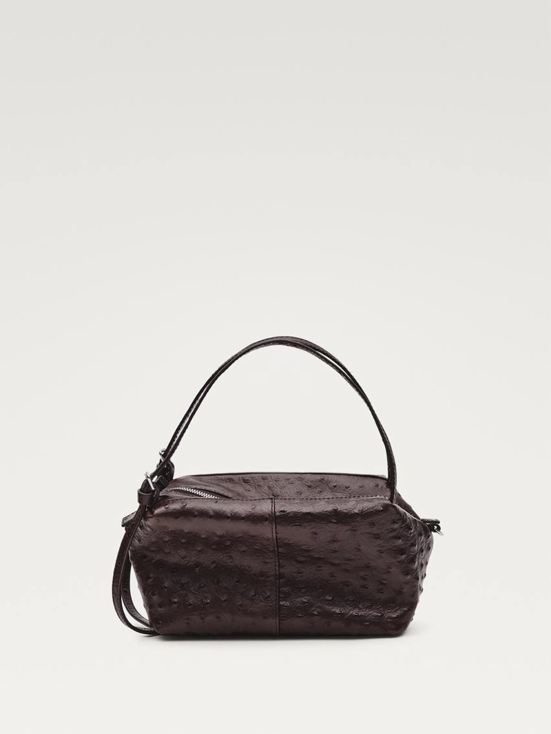 Сумка мини-бэг бежевая из текстурированной кожи