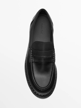 BLACK | 2520/750/800 - Massimo Dutti Лоферы из кожи с подошвой на гофре и пенни-ремешком