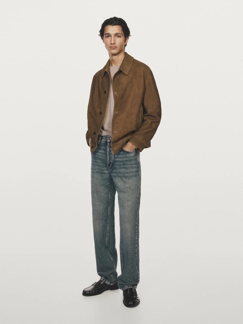 Куртка из кожи нубука с пуговицами