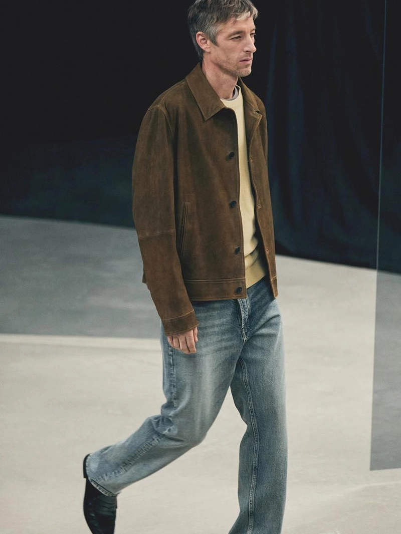 Куртка из кожи нубука с пуговицами