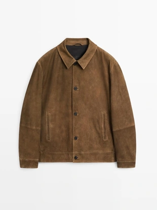 Купить Massimo Dutti Куртка из кожи нубука с пуговицами