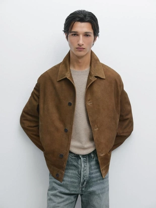 MINK|3310/460 - Massimo Dutti Куртка из кожи нубука с пуговицами