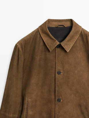 Куртка из кожи нубука с пуговицами- Заказать в России