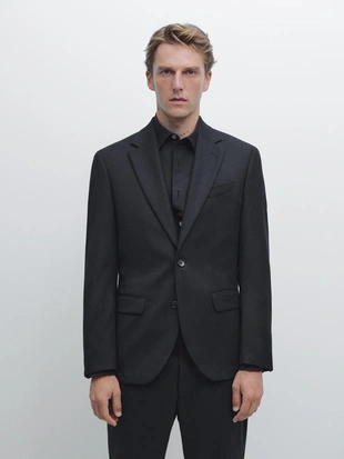 NAVY BLUE | 3548/535/401 - Massimo Dutti Американский костюм из шерстяной смеси фланели