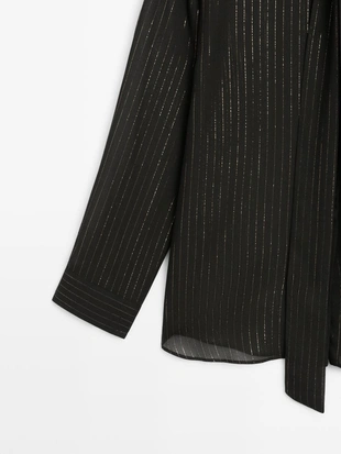 Рубашка свободного кроя с воротником-шарфом- Заказать в России