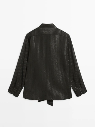 Рубашка свободного кроя с воротником-шарфом- Заказать в России