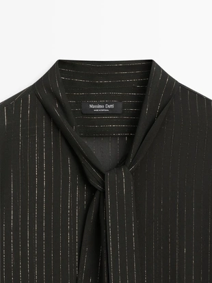 Рубашка свободного кроя с воротником-шарфом- Заказать в России