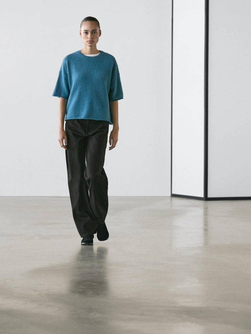 Свитер из альпакиевой смеси с коротким рукавом