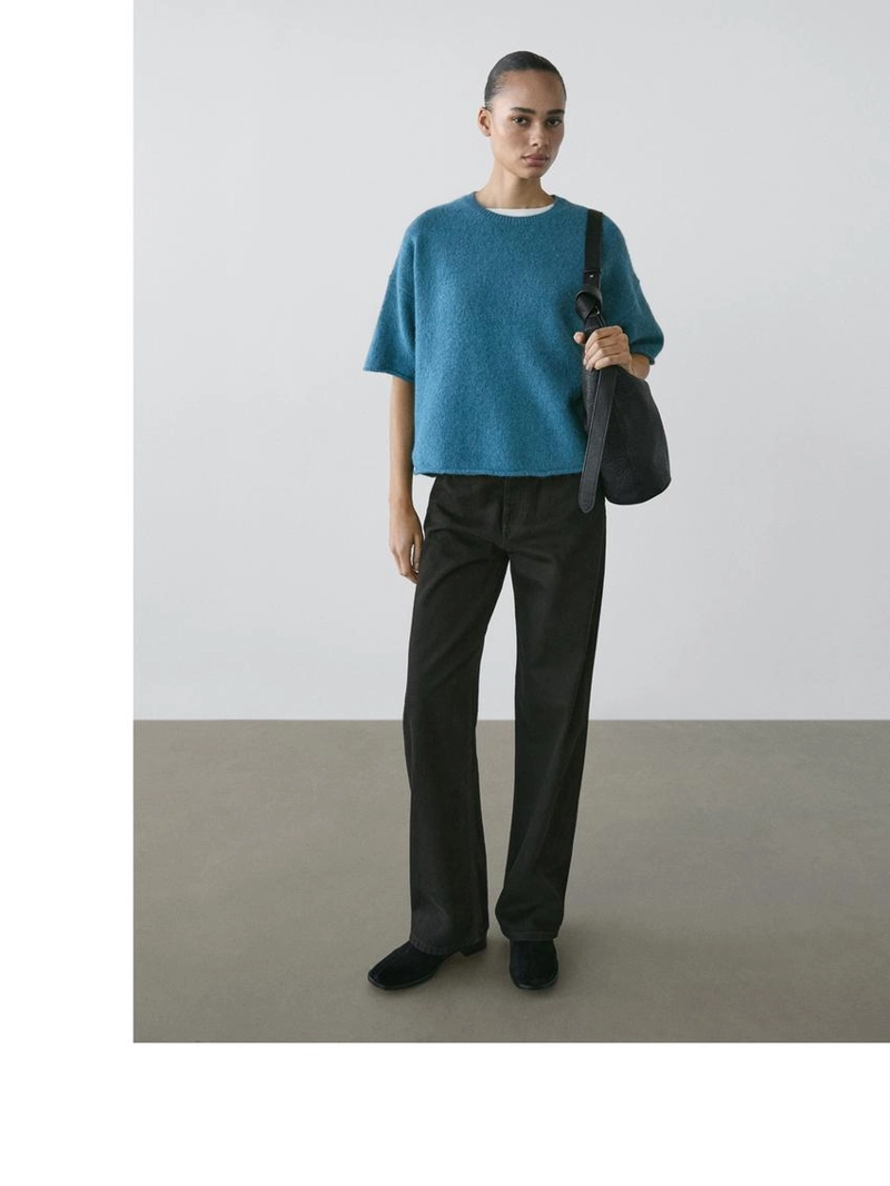 Свитер из альпакиевой смеси с коротким рукавом