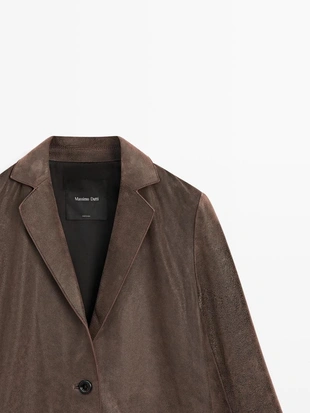 BROWN|4756/986 - Massimo Dutti Замшевый пиджак с лацканами