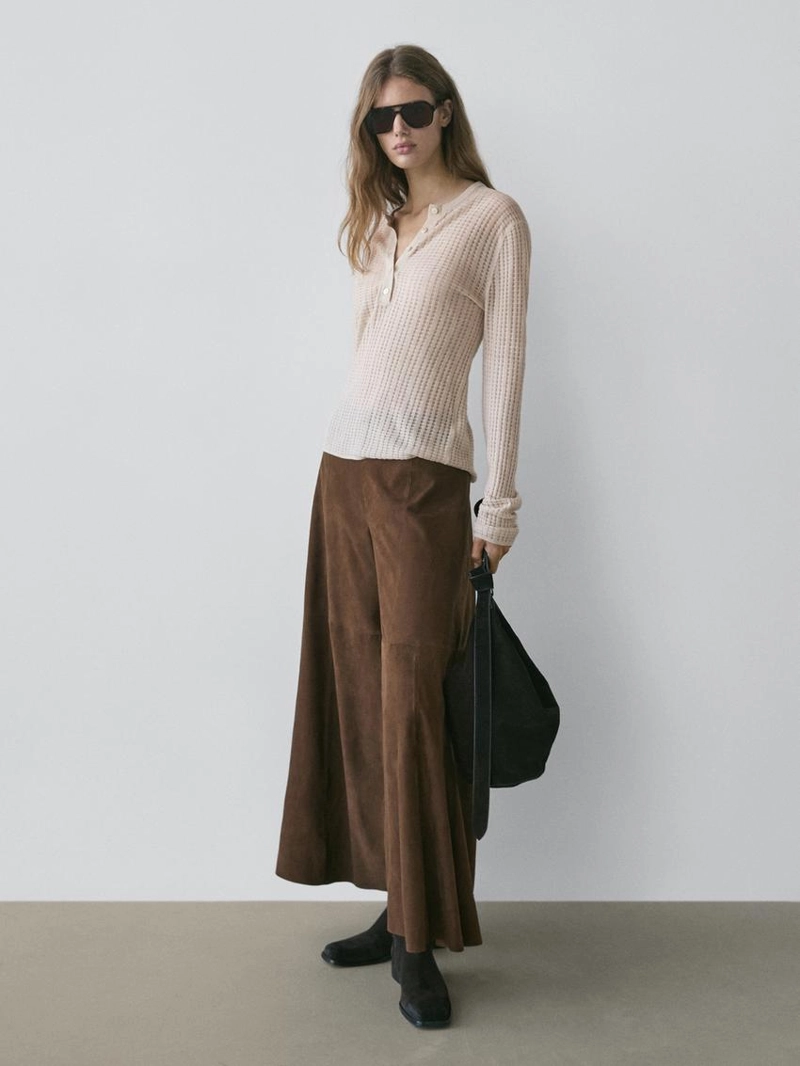 Джемпер с ажурным узором и круглым вырезом из шерсти