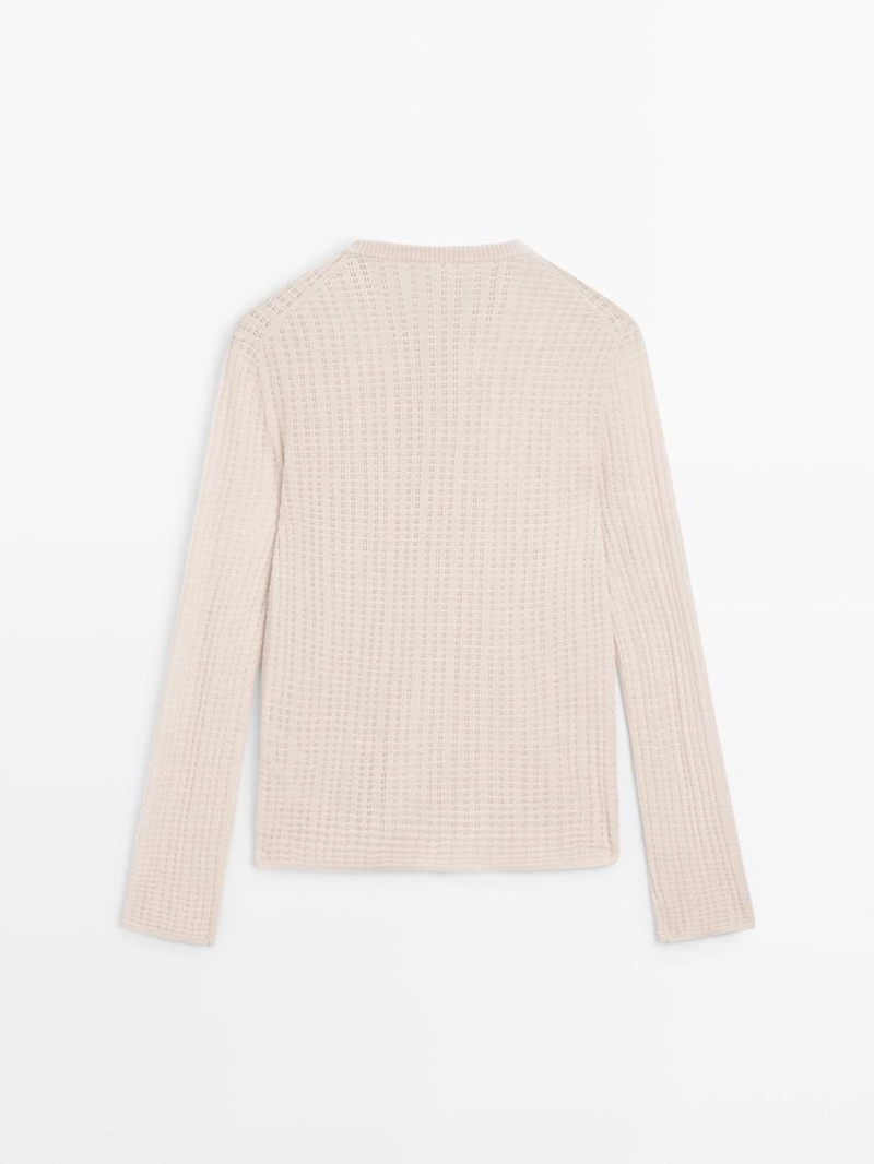 Джемпер с ажурным узором и круглым вырезом из шерсти