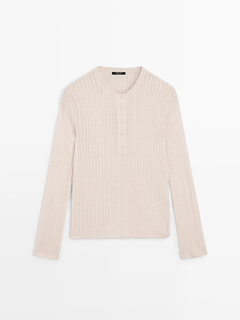 Джемпер с ажурным узором и круглым вырезом из шерсти