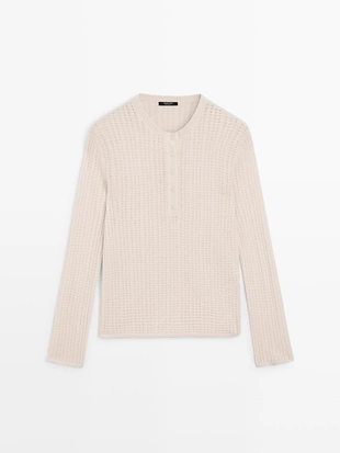 Джемпер с ажурным узором и круглым вырезом из шерсти- Заказать в России