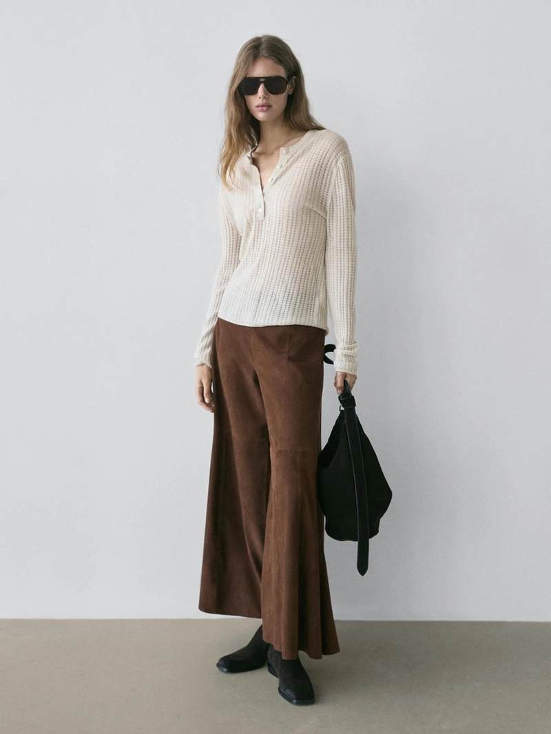 Замшевые брюки со широкими штанинами