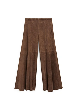 BROWN|5312/532 - Massimo Dutti Замшевые брюки со широкими штанинами