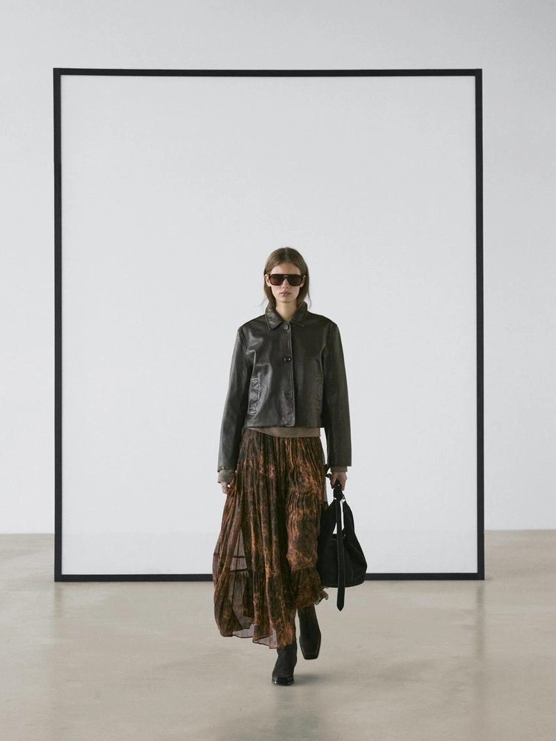 Куртка с отстёгивающимся воротником из натуральной кожи наппа