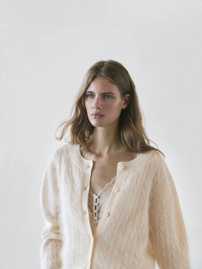 Кардиган с косами из 100% шерсти