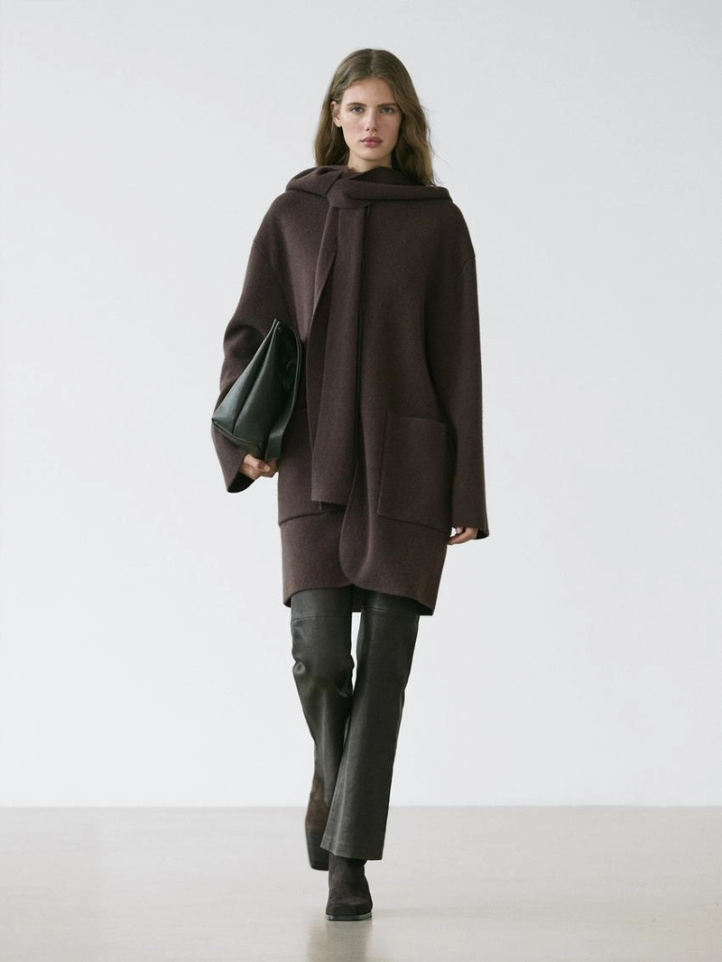 Длинный кардиган с капюшоном-шарфом