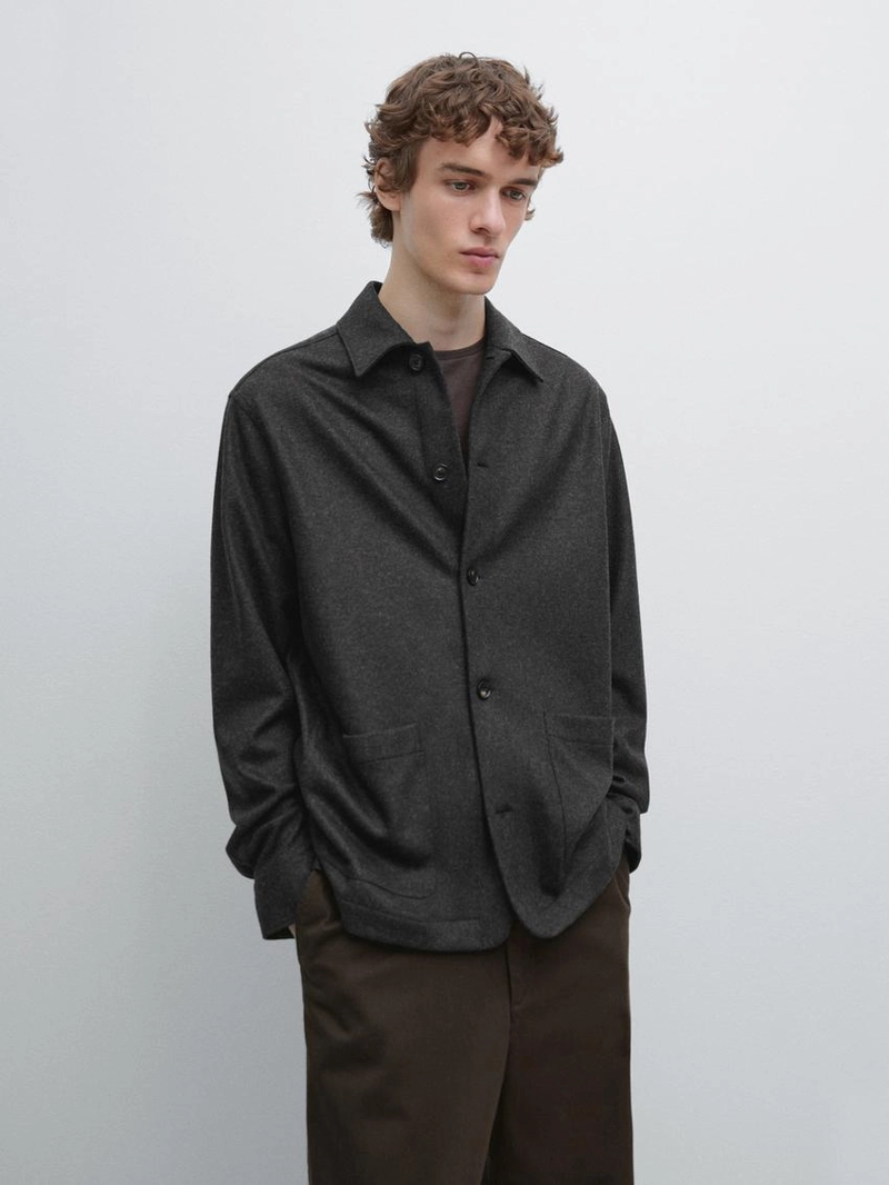 Рубашка-овершит из 100% шерсти с карманами