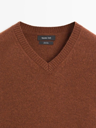 100% шерстяной свитер с V-образным вырезом- Заказать в России