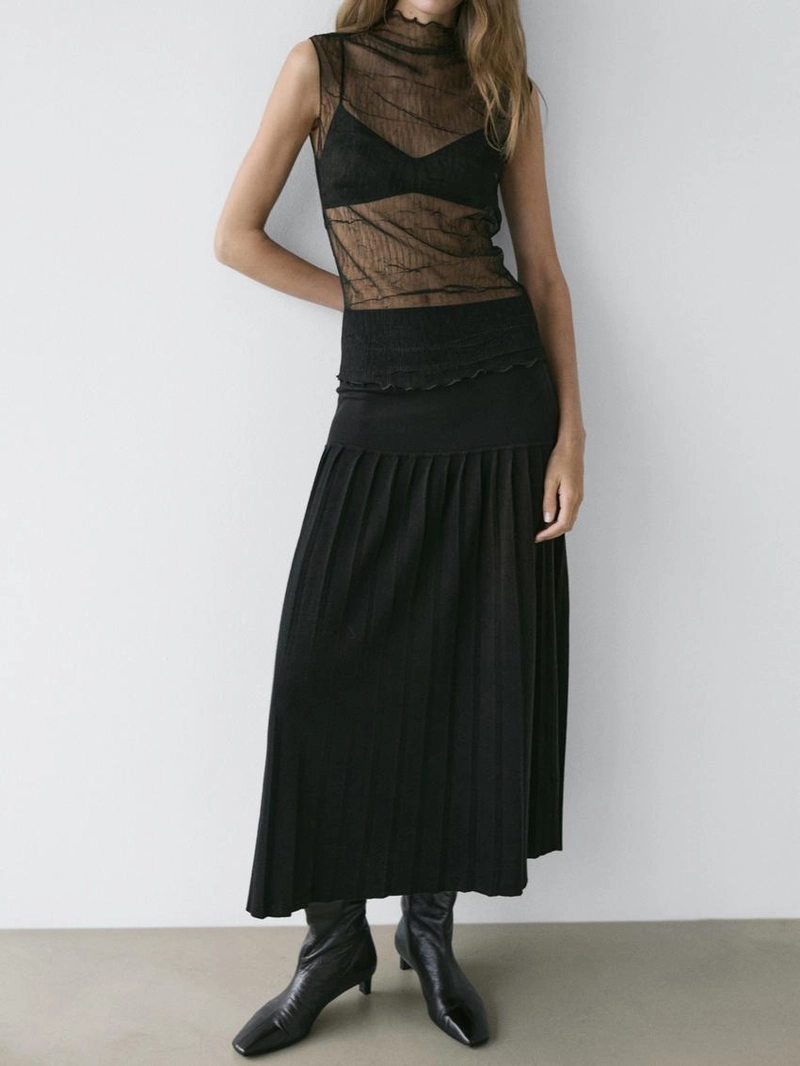 Юбка миди с боковыми складками