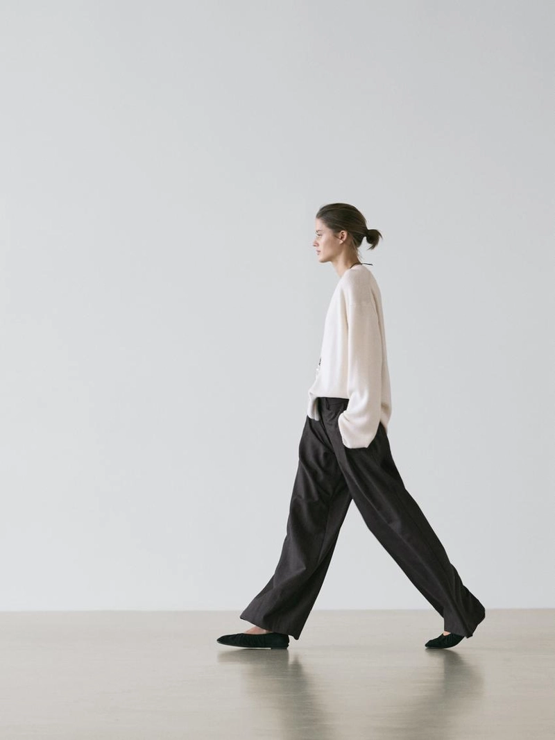 Полупрозрачные широкие брюки из шерстяной смеси в полоску