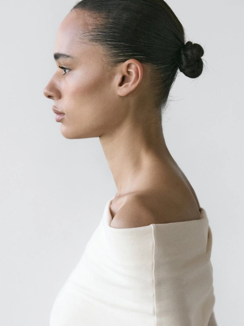 Футболка из хлопкового смесового материала с деталями бандо