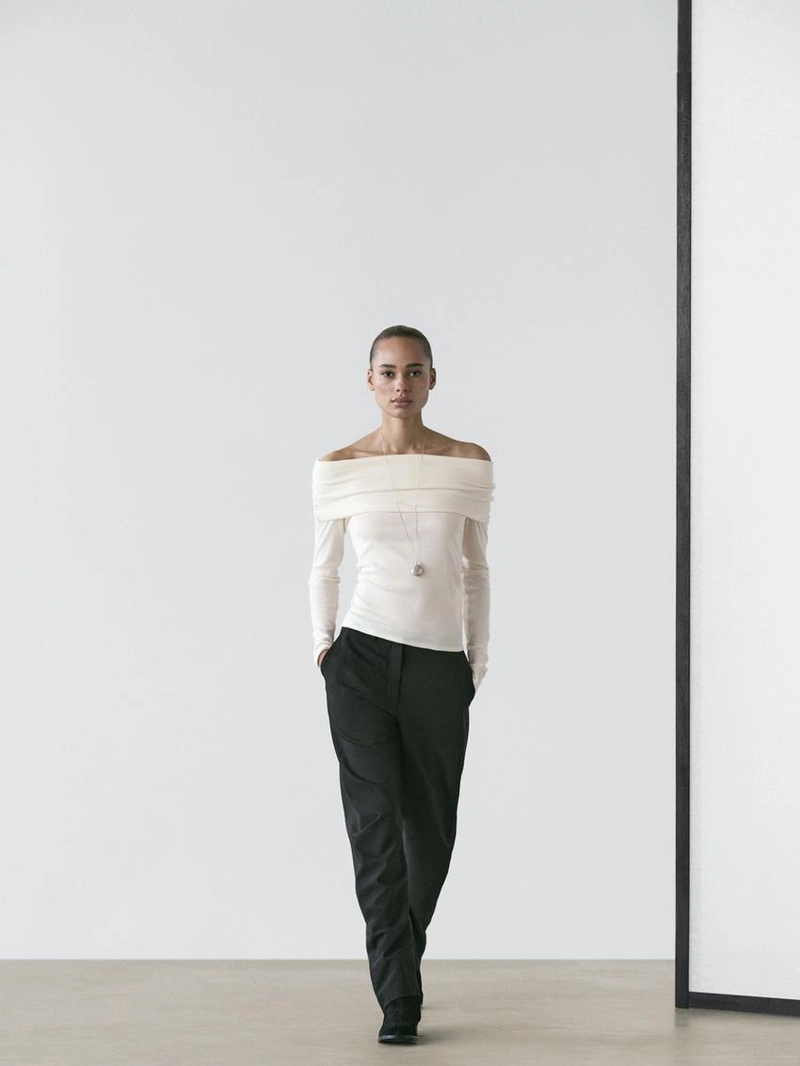 Футболка из хлопкового смесового материала с деталями бандо