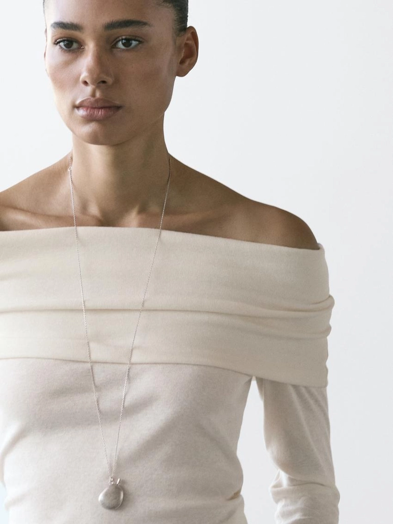 Футболка из хлопкового смесового материала с деталями бандо