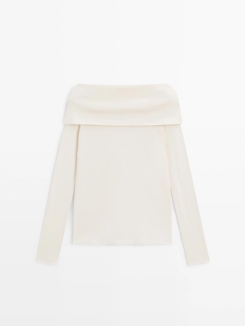 Футболка из хлопкового смесового материала с деталями бандо