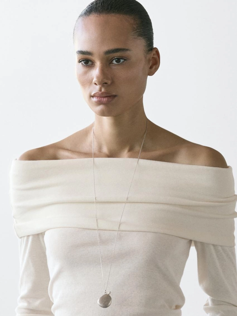 Футболка из хлопкового смесового материала с деталями бандо