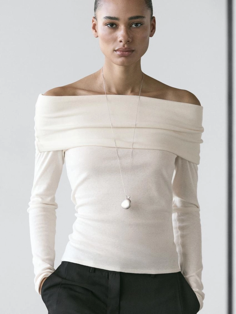 Футболка из хлопкового смесового материала с деталями бандо