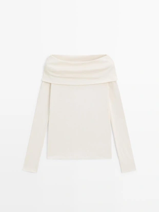 Футболка из хлопкового смесового материала с деталями бандо- Заказать в России