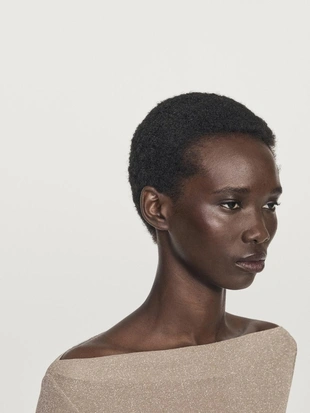 Футболка с лодочкой и металлическим блеском- Заказать в России