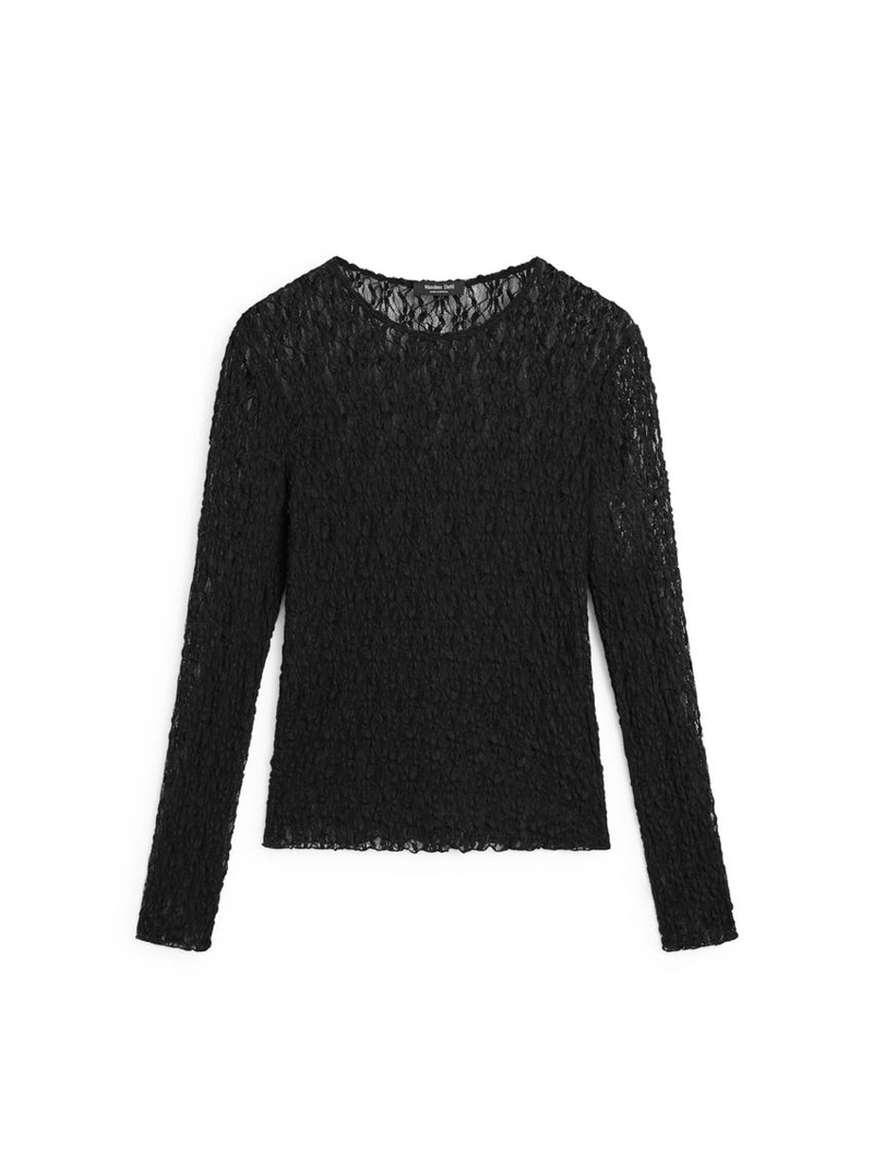 Вязаный топ с длинными рукавами и кружевом