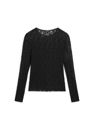 Вязаный топ с длинными рукавами и кружевом- Заказать в России