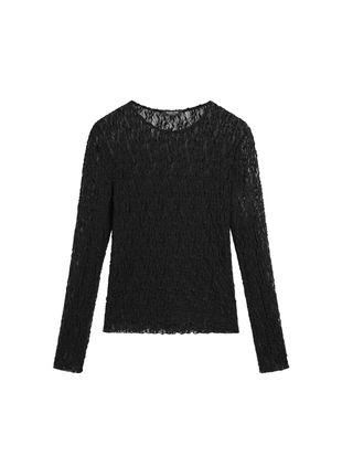 Вязаный топ с длинными рукавами и кружевом- Заказать в России