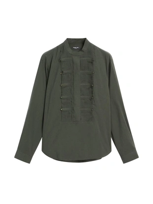 Рубашка с застежкой на пуговицы и стойкой воротником- Заказать в России