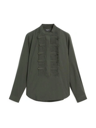 Рубашка с застежкой на пуговицы и стойкой воротником- Заказать в России