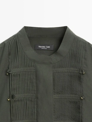 Рубашка с застежкой на пуговицы и стойкой воротником- Заказать в России