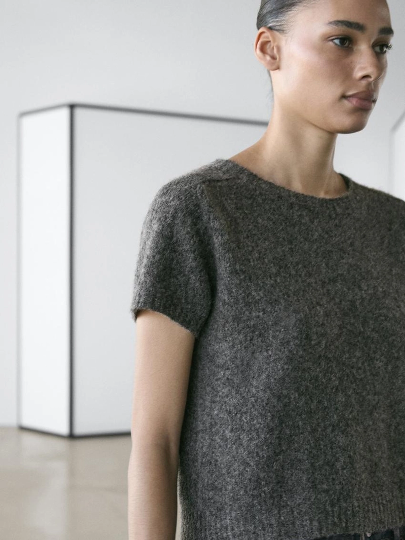 Короткий вязаный свитер из альпаки и шерсти