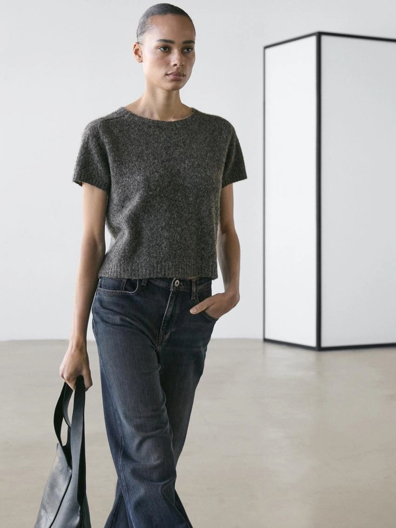 Короткий вязаный свитер из альпаки и шерсти