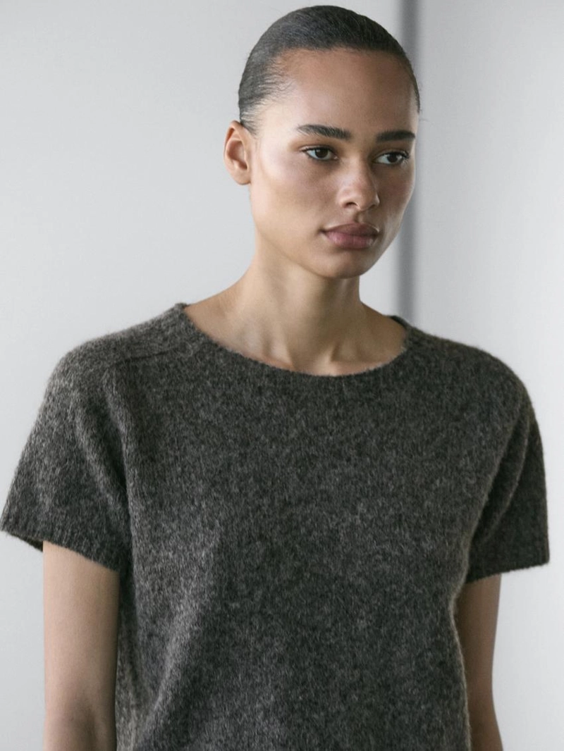 Короткий вязаный свитер из альпаки и шерсти