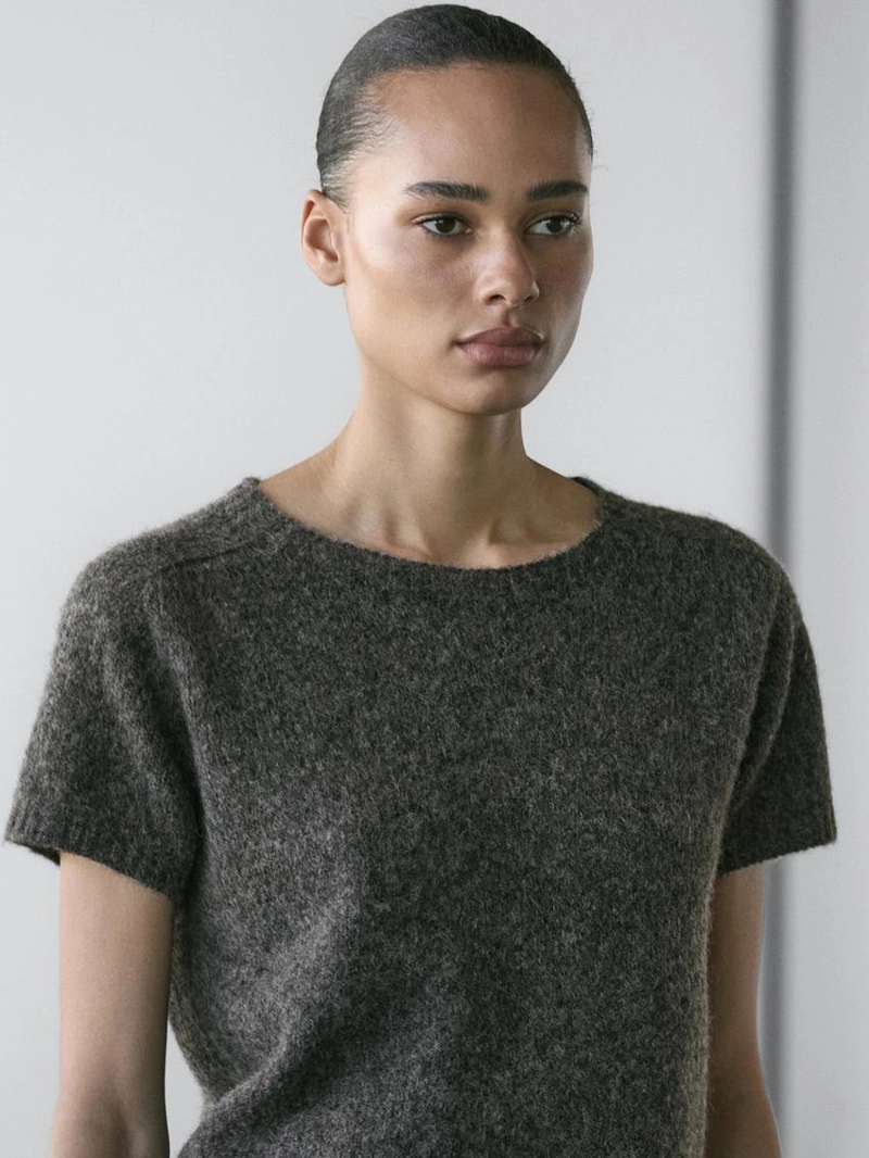 Короткий вязаный свитер из альпаки и шерсти