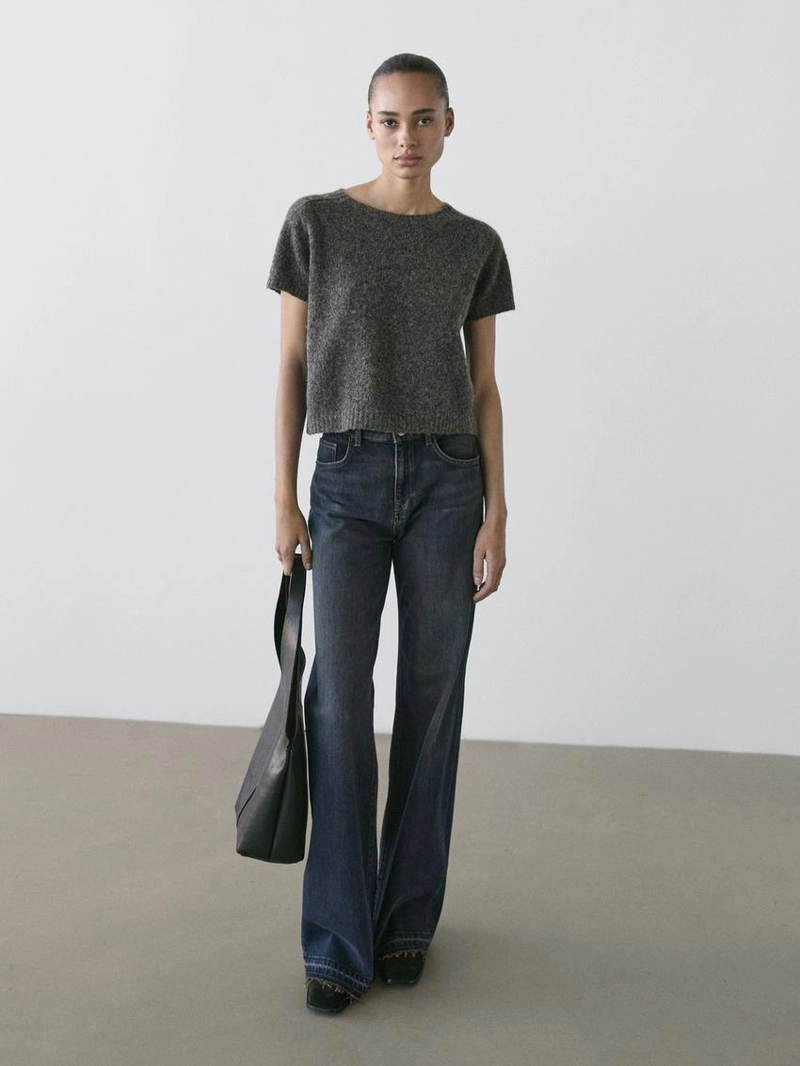 Короткий вязаный свитер из альпаки и шерсти