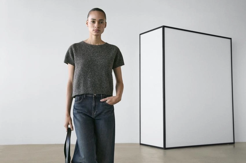 Короткий вязаный свитер из альпаки и шерсти