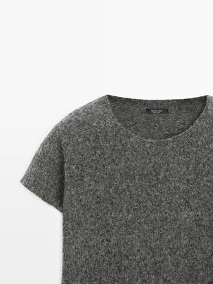 MEDIUM GREY | 5636/536/809 - Massimo Dutti Короткий вязаный свитер из альпаки и шерсти