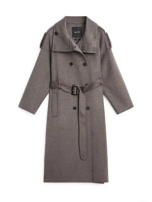 Пальто до середины икры из шерстяной смеси с поясом- Заказать в России