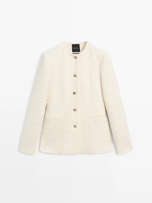 Пиджак с украшенными пуговицами и текстурой из шерсти- Заказать в России